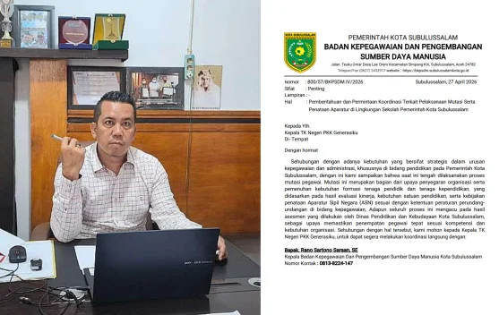 Kabar Mutasi ASN Subulussalam Beredar di WhatsApp, Kepala BKPSDM: Waspada Penipuan