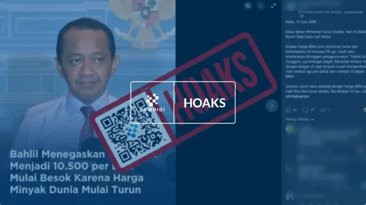 Hoaks: Bahlil Umumkan Harga Pertamax Turun Jadi Rp10.500