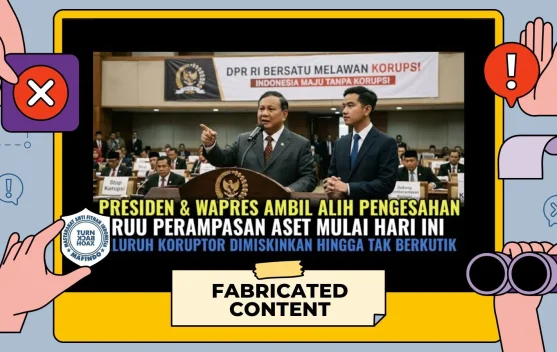 Hoaks! Prabowo dan Gibran Disebut Ambil Alih Pengesahan RUU Perampasan Aset