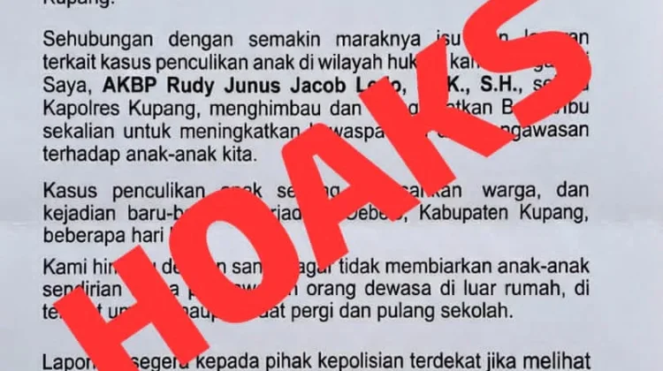 Cek Fakta : Kapolresta Kupang Tegaskan Isu Penculikan Anak Adalah Hoaks
