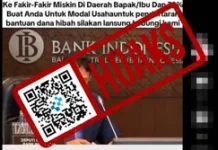 Hoaks BI Cairkan Dana Hibah untuk Masyarakat Kurang Mampu