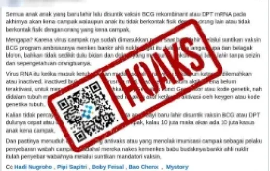 Hoaks Vaksin BCG atau DPT Memicu Campak pada Bayi