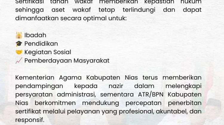 Kemenag bersama ATR/BPN Komit Optimalkan Sertifikasi Aset Wakaf di Nias