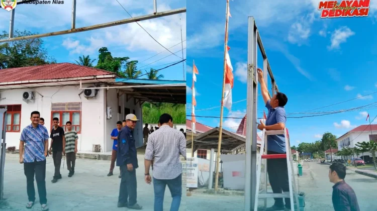Menjelang 17-an, Kantor Diskominfo Kabupaten Nias Pasang Ornamen Kemerdekaan