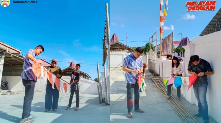 Menjelang 17-an, Kantor Diskominfo Kabupaten Nias Pasang Ornamen Kemerdekaan