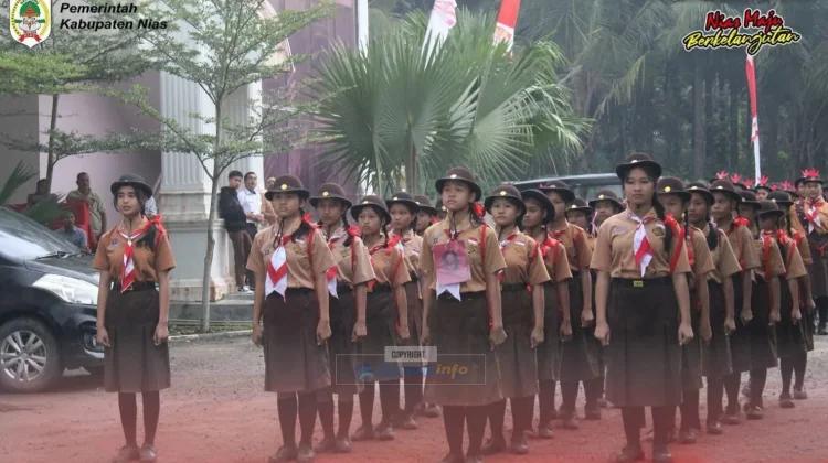 Gerak Jalan Indah Pramuka di Kabupaten Nias Meriahkan HUT Ke-81 Kemerdekaan RI