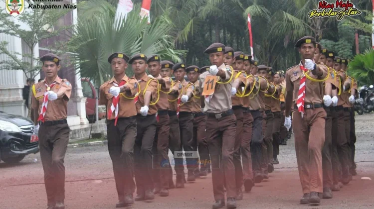 Gerak Jalan Indah Pramuka di Kabupaten Nias Meriahkan HUT Ke-81 Kemerdekaan RI