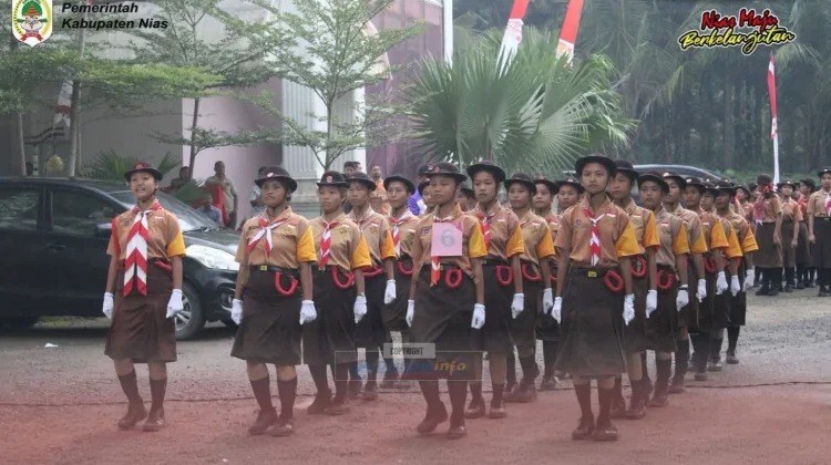 Gerak Jalan Indah Pramuka di Kabupaten Nias Meriahkan HUT Ke-81 Kemerdekaan RI