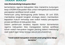 Kemenag bersama ATR/BPN Komit Optimalkan Sertifikasi Aset Wakaf di Nias