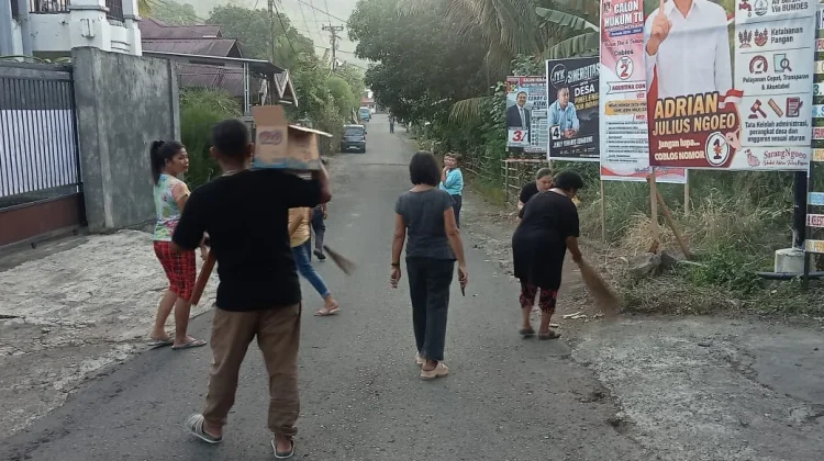 Calon Hukum Tua Pineleng Dua Indah Jenly Y. Kombong Pimpin Kerja Bakti Bersama Warga