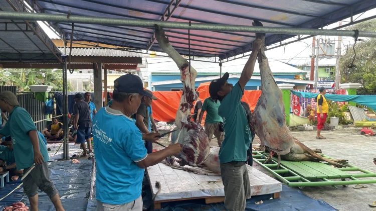 Kebersamaan Idul Adha Warnai Pemotongan Hewan Kurban di Masjid Nurul Fatah