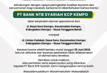 Bank NTB Syariah KCP Kempo Pindah Alamat Mulai 29 Juni 2026