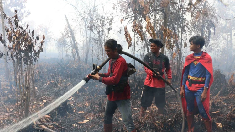 Kenakan Kostum Superman, Remaja di Palangka Raya Berjibaku Padamkan Karhutla