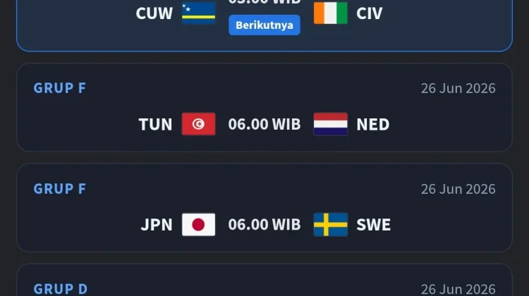 Jadwal Pertandingan Piala Dunia 2026 Grup D, E dan F