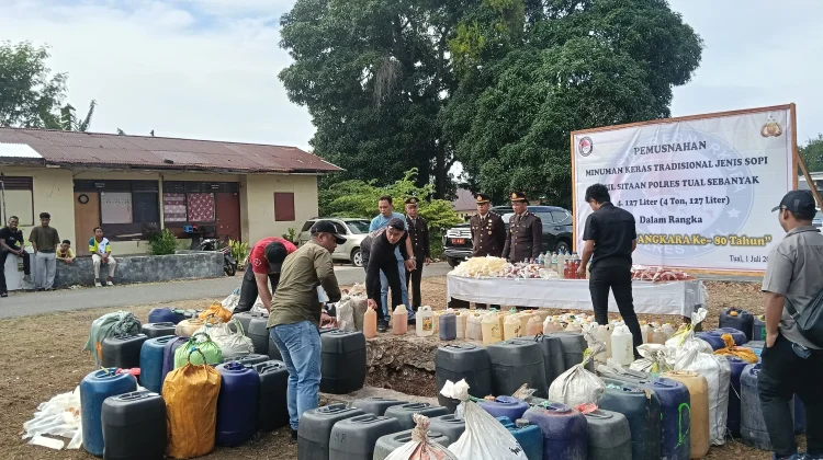 Sita 4 Ton Miras, Polres Tual Musnahkan Tepat di HUT Bhayangkara ke-80