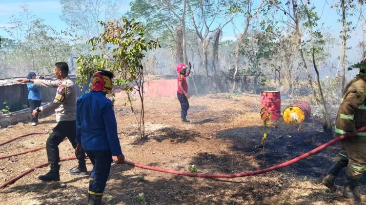 Polres dan Damkar Tual Kerjasama Padamkan Kebakaran Lahan