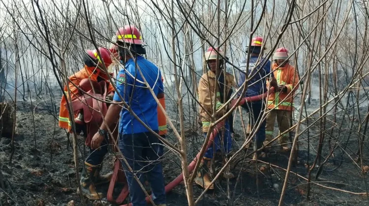 Babinsa dan Tim Gabungan Padamkan Kebakaran di Jalan Poros Bandara