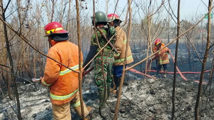 Babinsa dan Tim Gabungan Padamkan Kebakaran di Jalan Poros Bandara