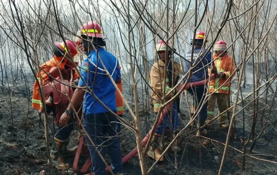 Babinsa dan Tim Gabungan Padamkan Kebakaran di Jalan Poros Bandara