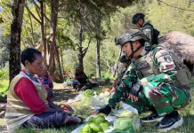 Satgas Yonif 511/DY Pos Malagai Borong Hasil Bumi Warga di Papua Pegunungan