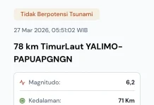 Pusat gempa berada di darat 78 km timur laut Yalimo