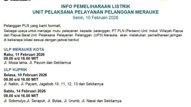 PLN Merauke Lakukan Pemeliharaan Listrik, Ketahui Jadwalnya