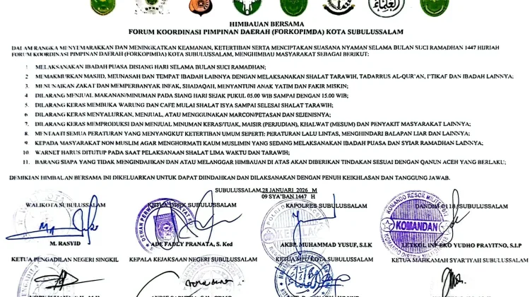 Pemkot Subulussalam Keluarkan Seruan Bersama Ramadan