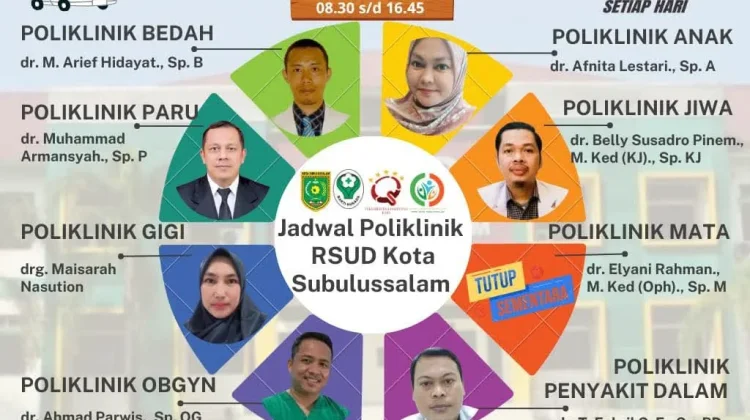 Jadwal Poliklinik RSUD Subulussalam Kamis 30 April 2026