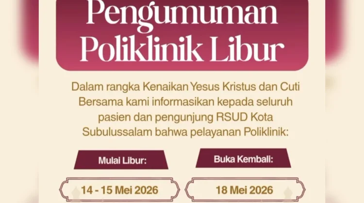Layanan Poliklinik RSUD Subulussalam Libur Dua Hari