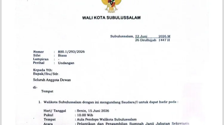 Besok, Wali Kota Ambil Sumpah Jabatan Sekda Subulussalam