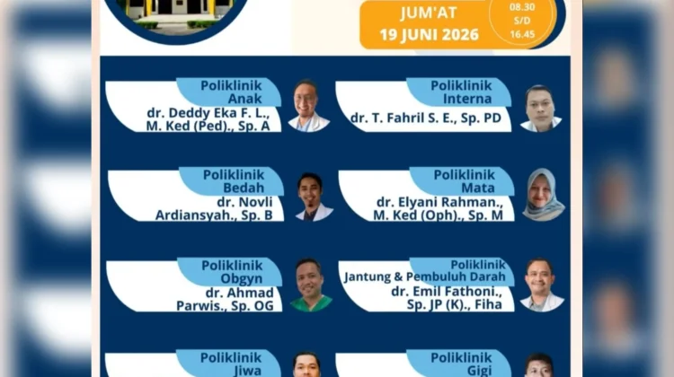 Catat, Ini Jadwal Dokter Spesialis RSUD Kota Subulussalam Jumat 19 Juni 2026
