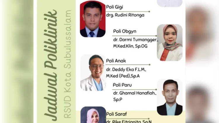 Jadwal Pelayanan Poliklinik RSUD Subulussalam Senin 27 Juli 2026