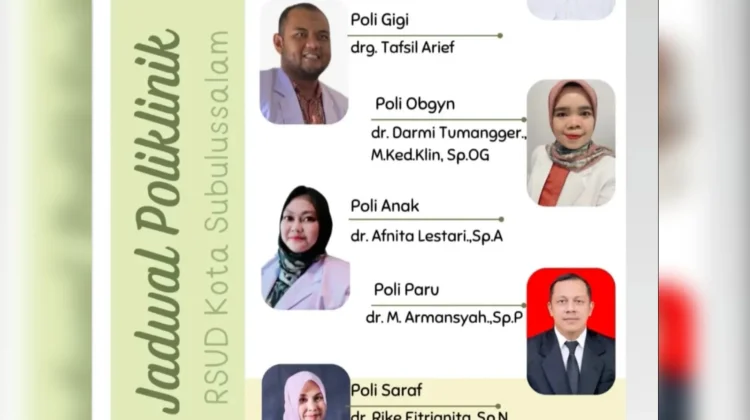 Jadwal Layanan Poliklinik RSUD Subulussalam Rabu 29 Juli 2026