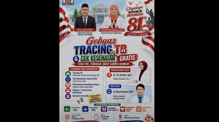 Sambut HUT RI ke-81, Pustu Singkil Utara gelar Gebyar Tracing TB & Cek Kesehatan Gratis