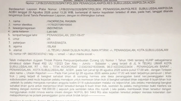 Mengaku Aparat, Penipu Bawa Lari Ban Mobil Senilai Rp10,9 Juta di Subulussalam