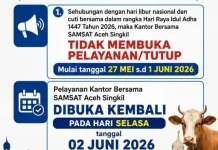Libur Idul Adha, Kantor Bersama  Samsat Aceh Singkil Tutup Pelayanan