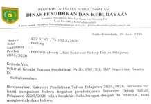 Disdikbud Subulussalam Terbitkan Surat Edaran Libur Semester Genap