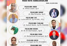 Jadwal Dokter Spesialis Poliklinik di RSUD Subulussalam Rabu 24 Juni 2026