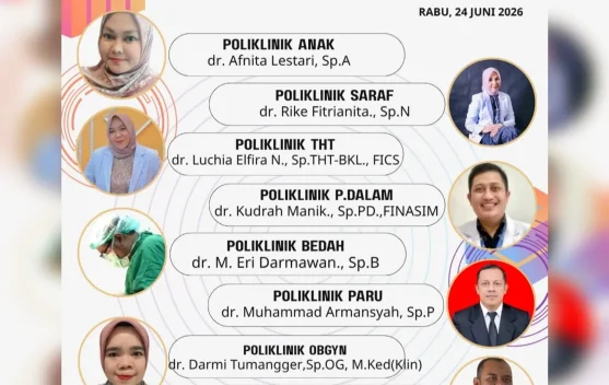 Jadwal Dokter Spesialis Poliklinik di RSUD Subulussalam Rabu 24 Juni 2026