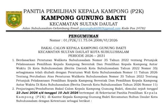 Resmi Dibuka, P2K di Subulussalam Mulai Jaring Bakal Calon Kepala Desa