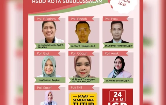 Jadwal Poliklinik RSUD Subulussalam Selasa 30 Juni 2026