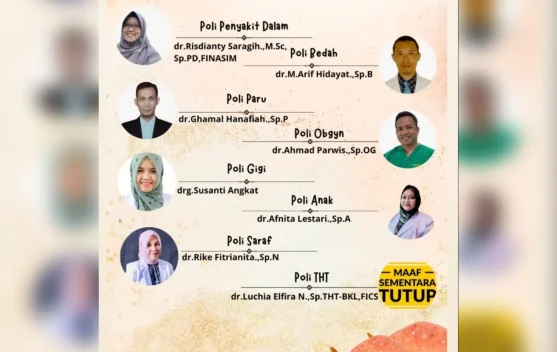 Jadwal Poliklinik Spesialis RSUD Subulussalam Selasa 14 Juli 2026