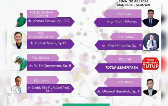 Jadwal Poliklinik RSUD Subulussalam Senin 20 Juli 2026