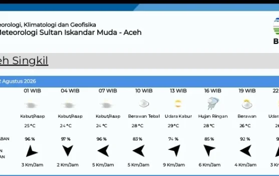 BMKG Memprediksi Cuaca di Singkil Berawan, Rabu 12 Agustus 2026