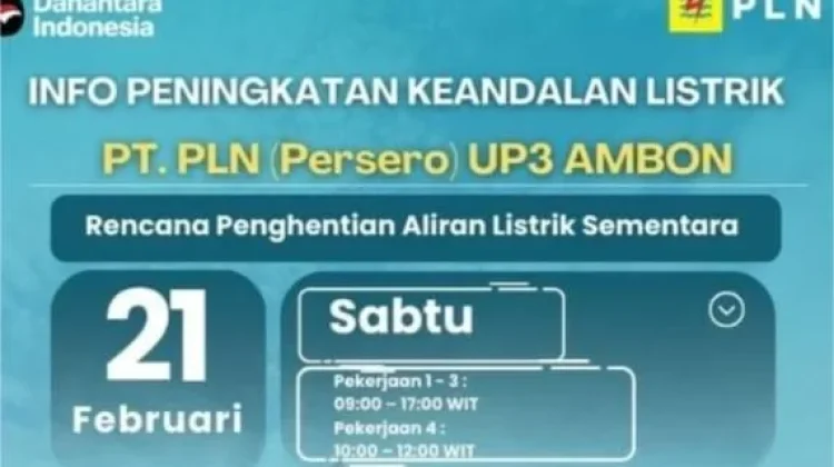 PLN UP3 Ambon Umumkan Pemadaman saat Peningkatan Keandalan