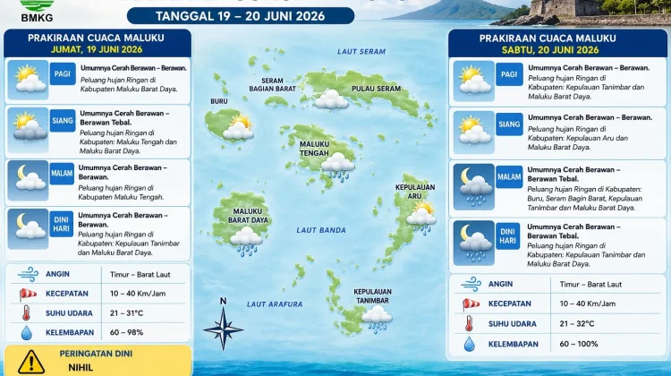 BMKG: Cuaca Maluku Didominasi Cerah Berawan hingga 20 Juni 2026