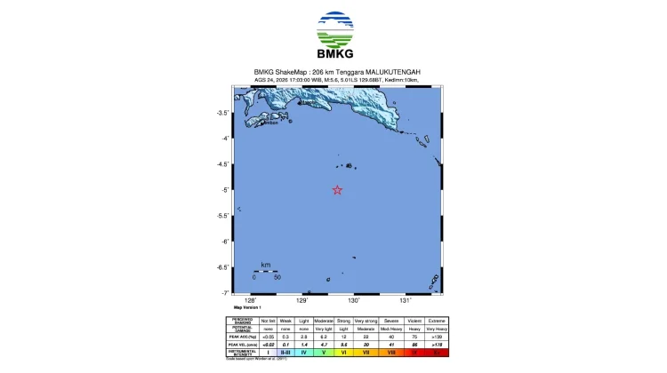 Gempa M5,4 Guncang Maluku Tengah, Tidak Berpotensi Tsunami