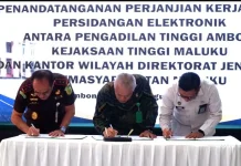 Penandatanganan PKS Sidang Elektronik, Perkuat Sinergi Penegakan Hukum di Maluku