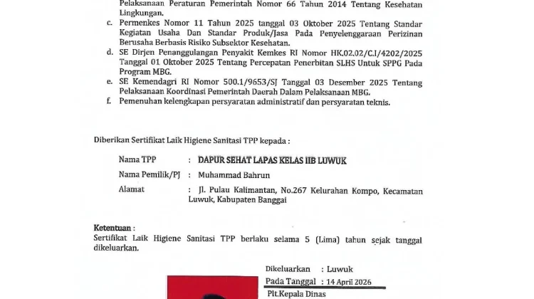 Dapur Lapas Luwuk Lolos Standar Kesehatan, Hak WBP Terjamin