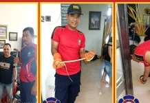 Disdamkarmat Touna Lakukan Evakuasi Ular Masuk Rumah Warga